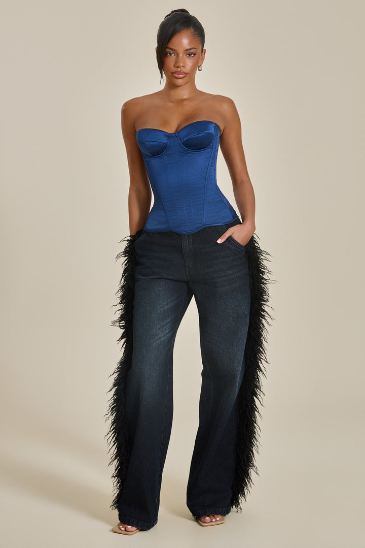 The Sable Faux Fur Jeans in Dark Wash Blue | Mars The Label | Express ...