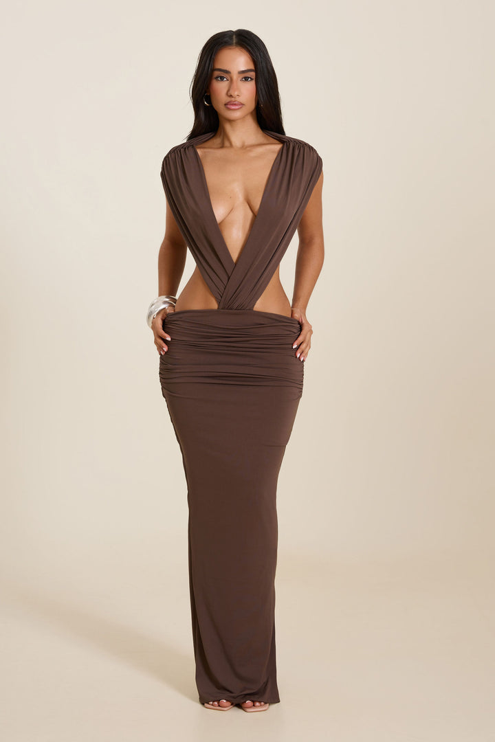 mars the label brown dress Tori Ruched Maxi in – marsthelabel rtwr Our Song Dress : Collar Size:16.5 this backless maxi dress