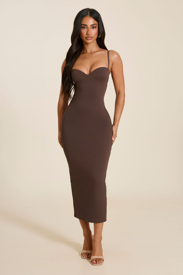 mars the label brown dress Sandra Scoop Midaxi Dress in Brown – Sleek Sculpted Fit – marsthelabel main image 1