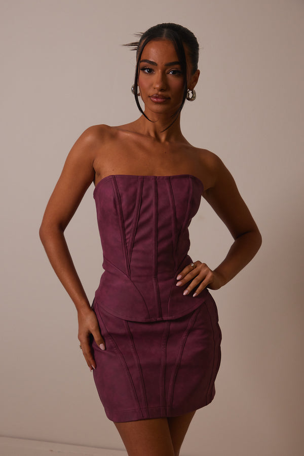 The leather panel corset- washed purple