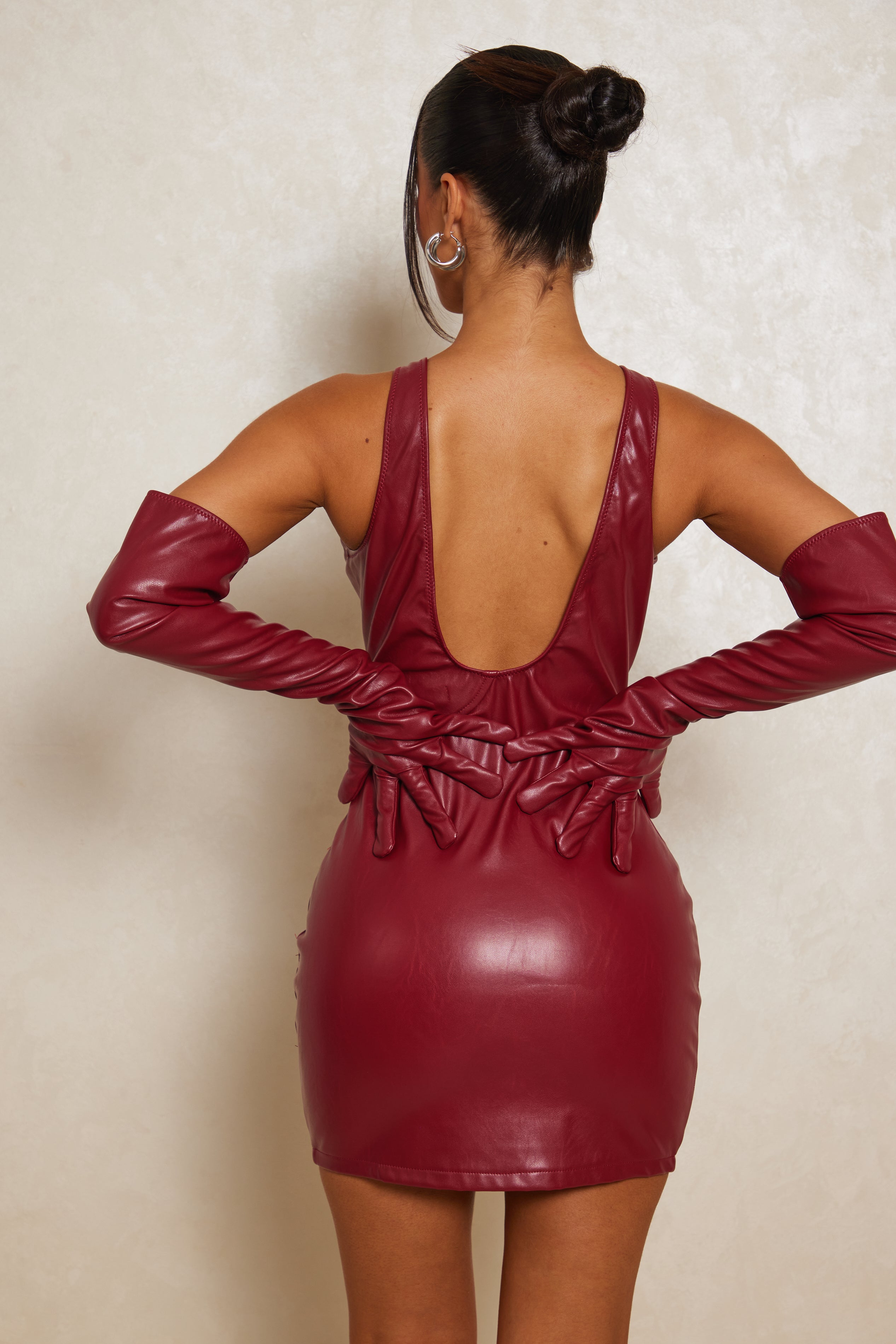 Tight red leather on sale dress