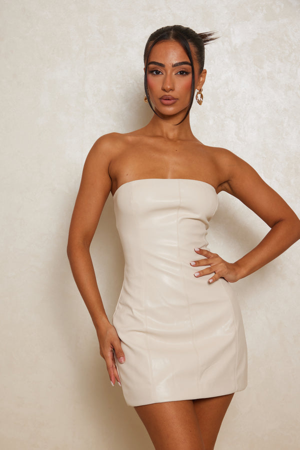 The bandeau leather dress - Cream