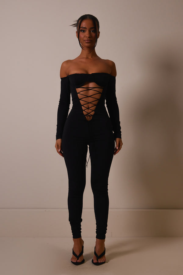 The Cut out lace up jumpsuit- Black