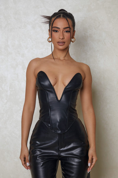 The Deep cut leather corset- Black – marsthelabel