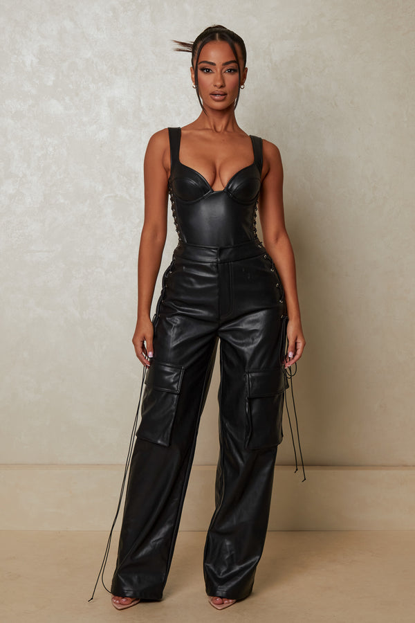The Laced Leather Trousers - Black