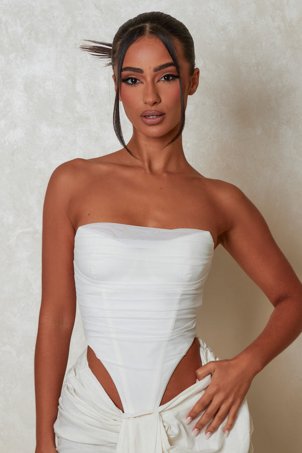 The Ruched Strapless Corset - White